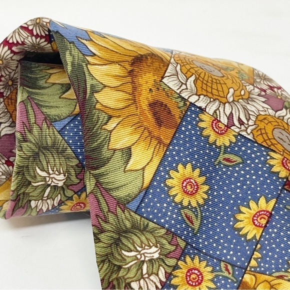 Vintage AEROPOSTALE COMPAGNE GENERALE Men’s Neck Tie Sunflower Print Silk 58” - Picture 4 of 8